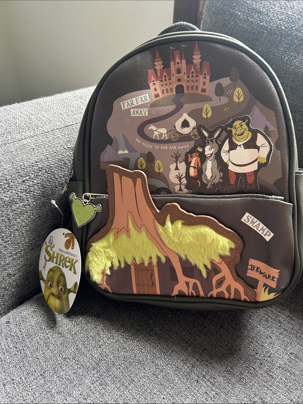 Shrek mini Backpack with Green Faux Fur Accents